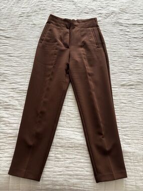Zara Straight Leg High-Rise Trousers - Chocolate Brown